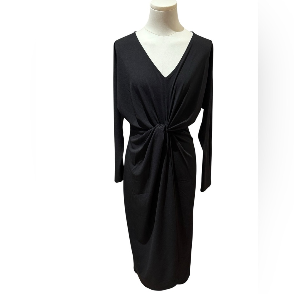 NWT - Universal Standard Plunge Neck Twist Midi Dress in Black Size Medium - Picture 2 of 7
